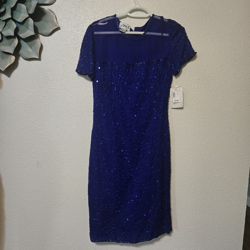 Blue Sheath Midi Dress with Crew Neck‎ for Cocktail Events